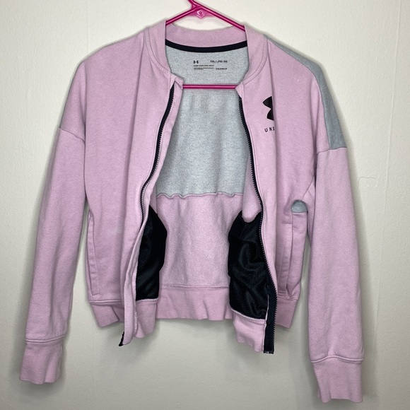 Under Armour Coldgear Full Zip Sweatshirt Pink Junior Girls Extra Large Pink - Picture 3 of 5